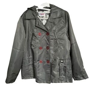 Roxy Gray Double Breasted Sherpa Lined Removeable Hood Winter Rain Jacket Size M
